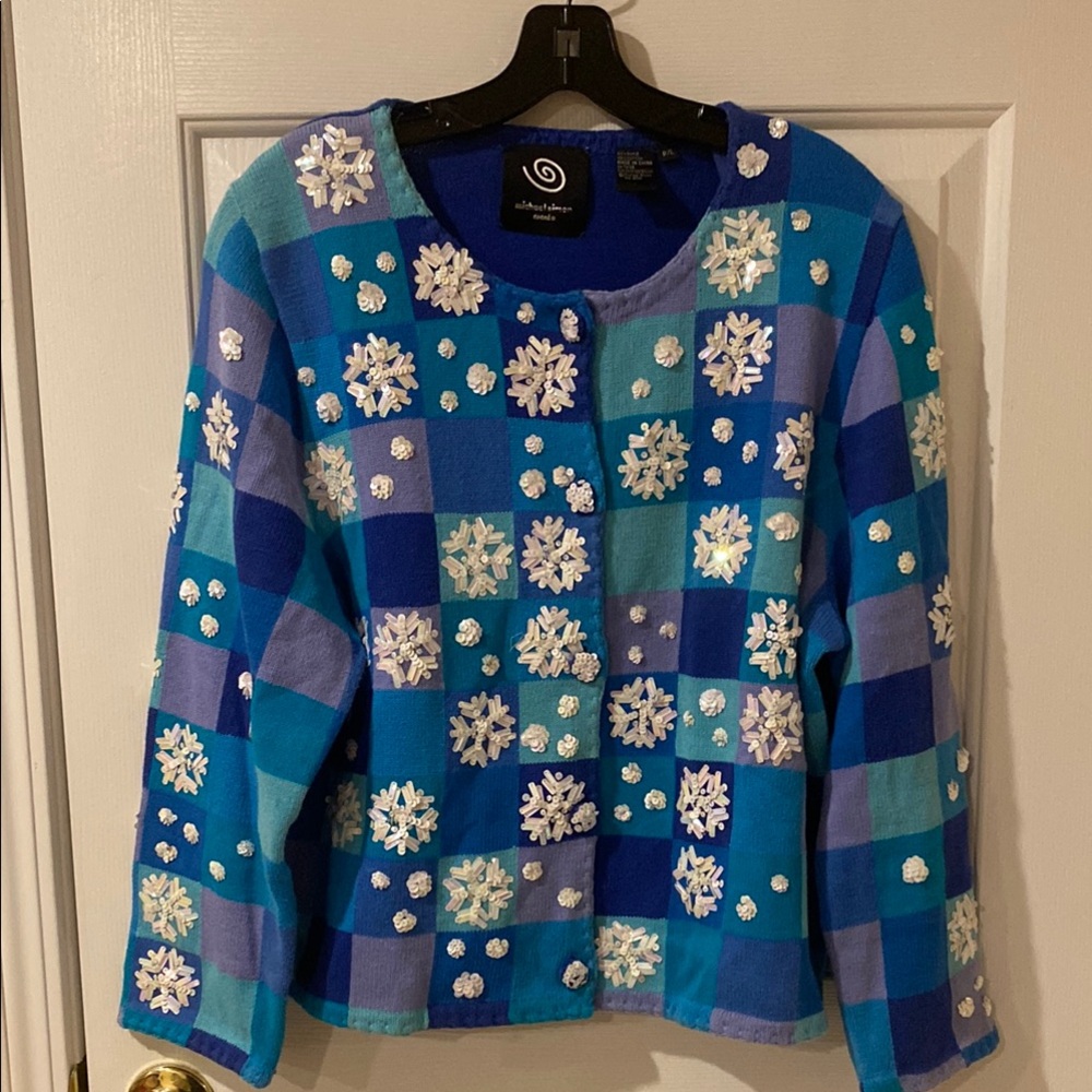 Michael Simon Blue & Purple Cardigan with Snowflake Embellishments